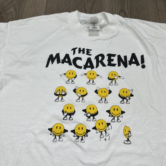 Vintage 90s The Macarena Smiley Faces T-Shirt Single Stitch USA Mens Size XL - Picture 3 of 5